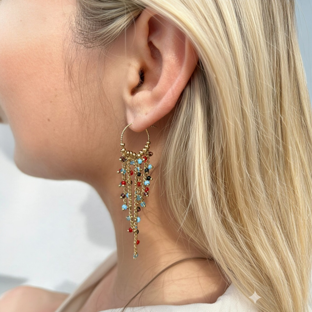 Boucles d'Oreilles Pendantes Perlées