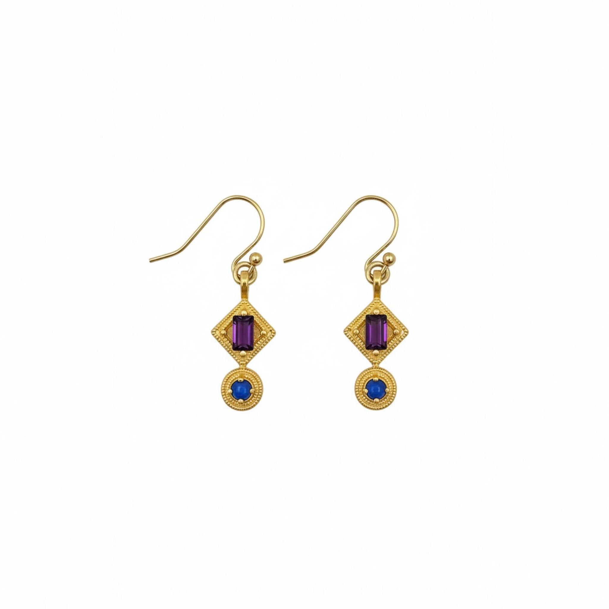Boucles d'oreilles Ethnique Grenat & lapis lazuli