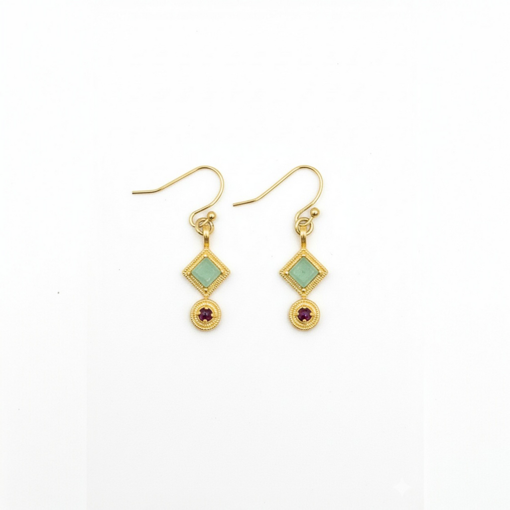 Boucles d'oreilles Ethnique Chrysoprase & Grenat