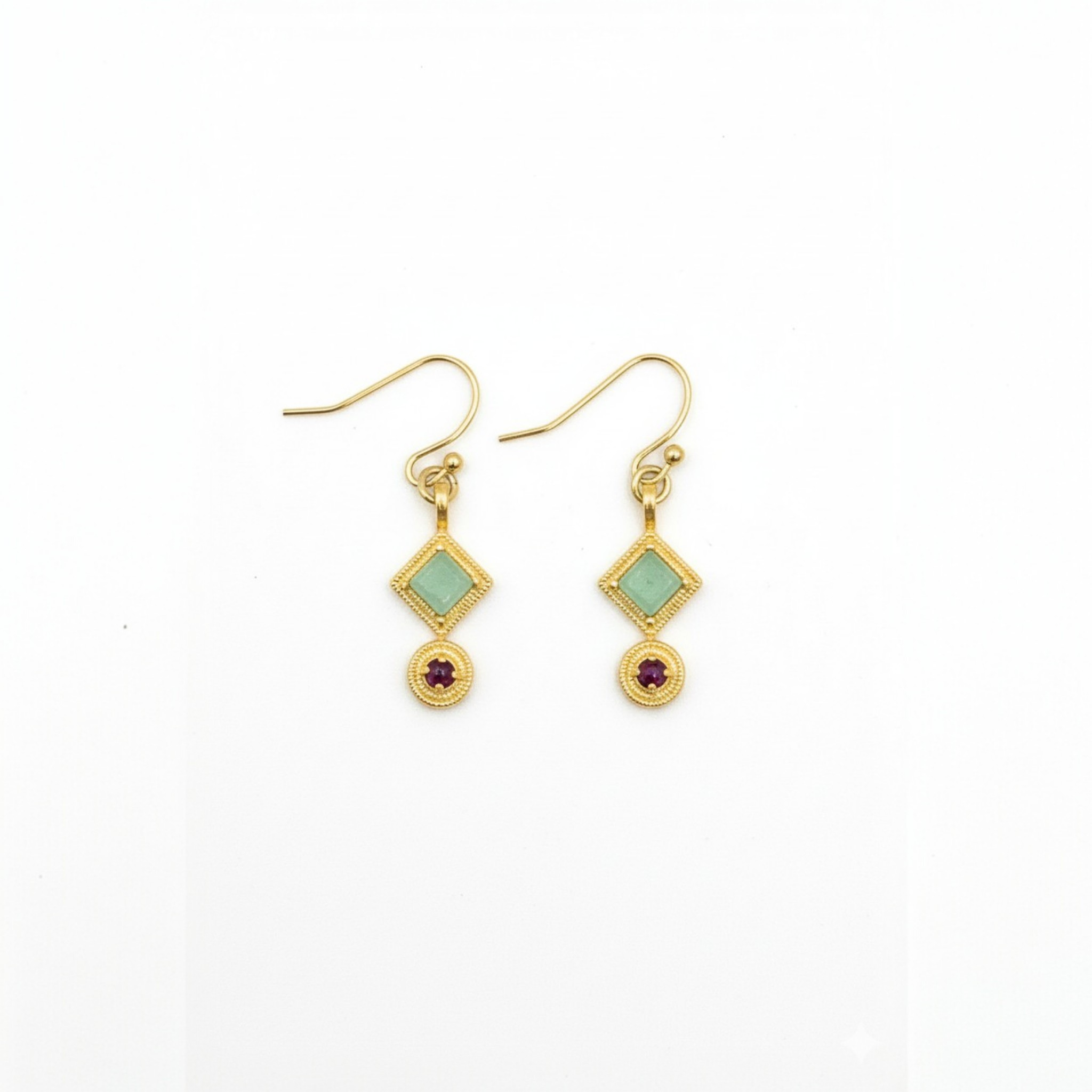 Boucles d'oreilles Ethnique Chrysoprase & Grenat