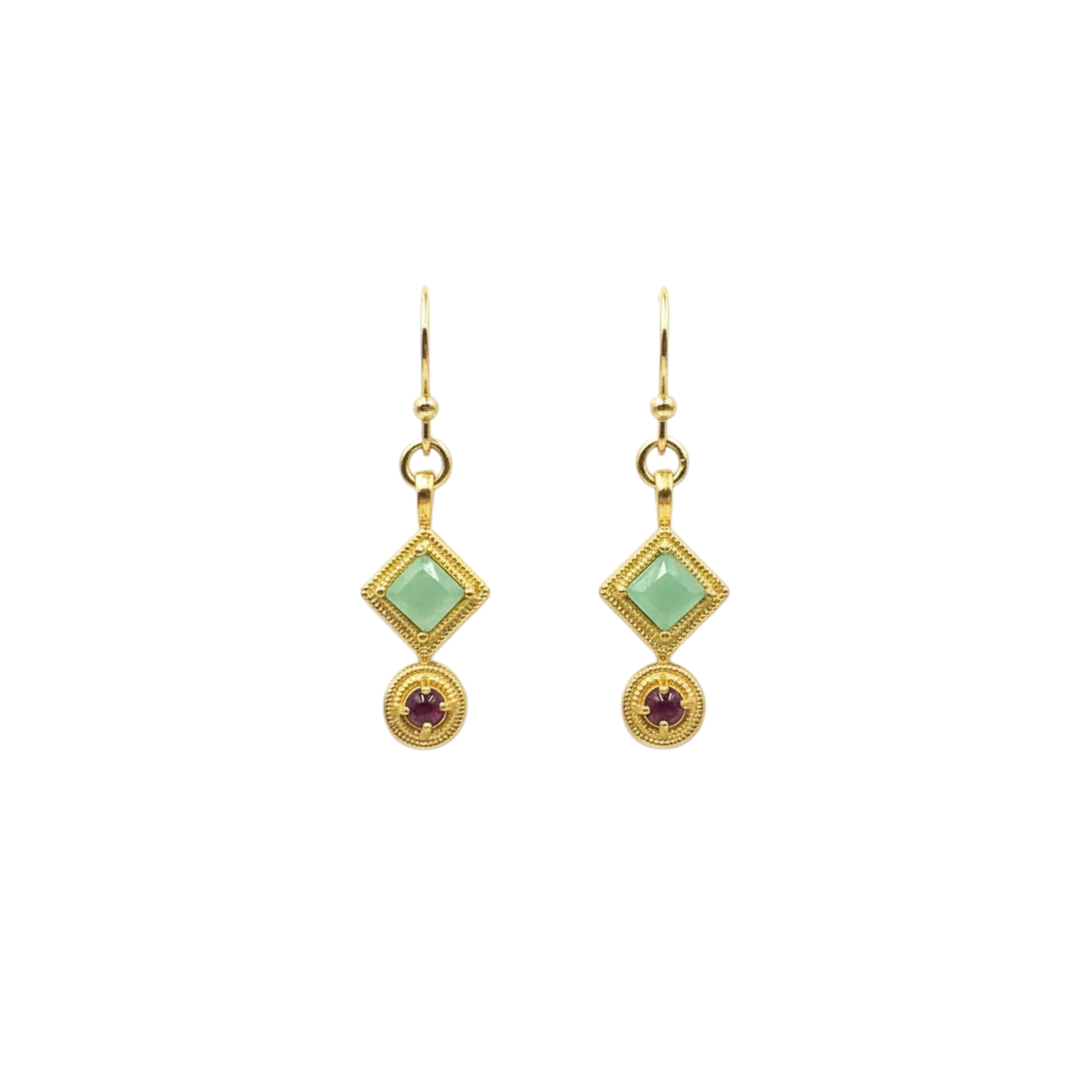 Boucles d'oreilles Ethnique Chrysoprase & Grenat
