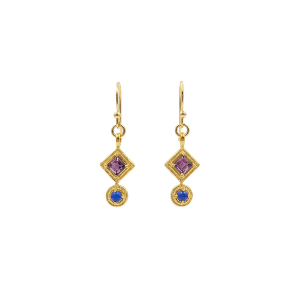 Boucles d'oreilles Ethnique Grenat & lapis lazuli