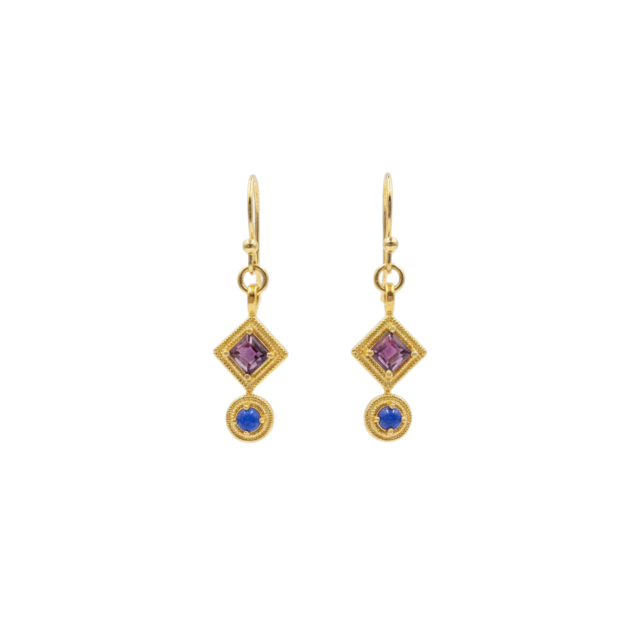 Boucles d'oreilles Ethnique Grenat & lapis lazuli