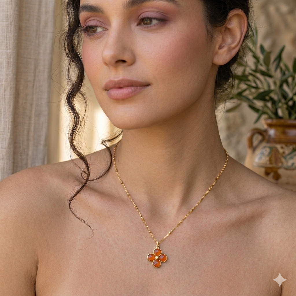 Collier Trèfle Cornaline