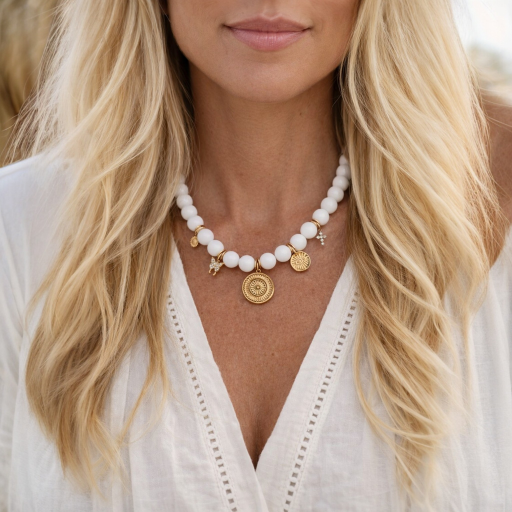 Collier Eden Perles Jade blanc