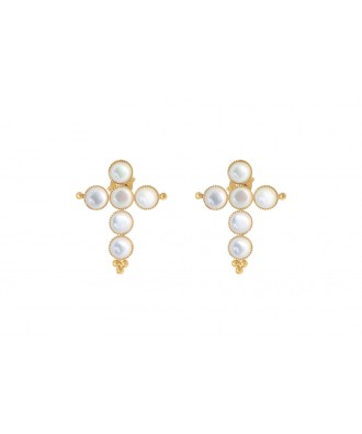 Boucles d'oreilles croix nacre