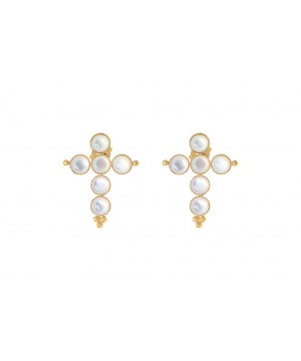 Boucles d'oreilles croix nacre